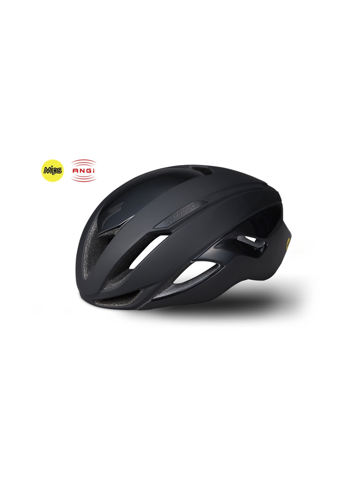 Casco aerodinámico Specialized S-Works Evade II con sensor ANGI y cierre magnético.
