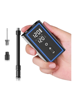 Mini inflador eléctrico GES con pantalla digital y accesorios de inflado.