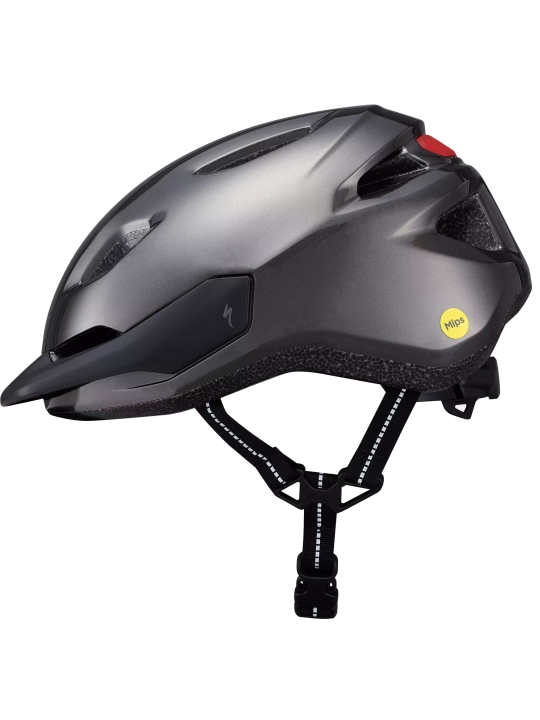 Casco infantil Specialized Shuffle con luz trasera LED encendida.